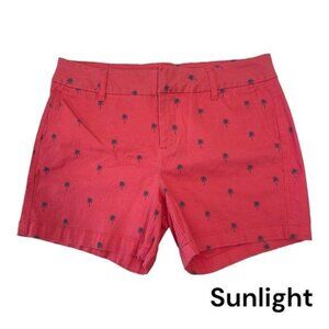HANNAN Women Coral Palm Tree Print Chino Short SZ 8 CLASSIC- SUMMER-BEACH-CASUAL